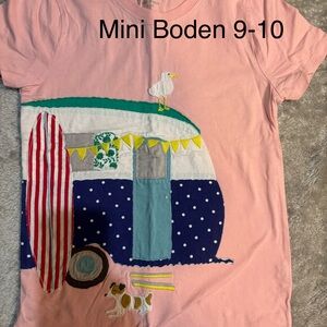 Mini Boden Pink Kids T-Shirt with Camper Appliqué Design 9-10